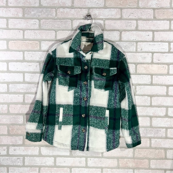 Avec Les Filles Green and White Plaid Long Sleeve Shirt Jacket Size XS - Picture 4 of 11